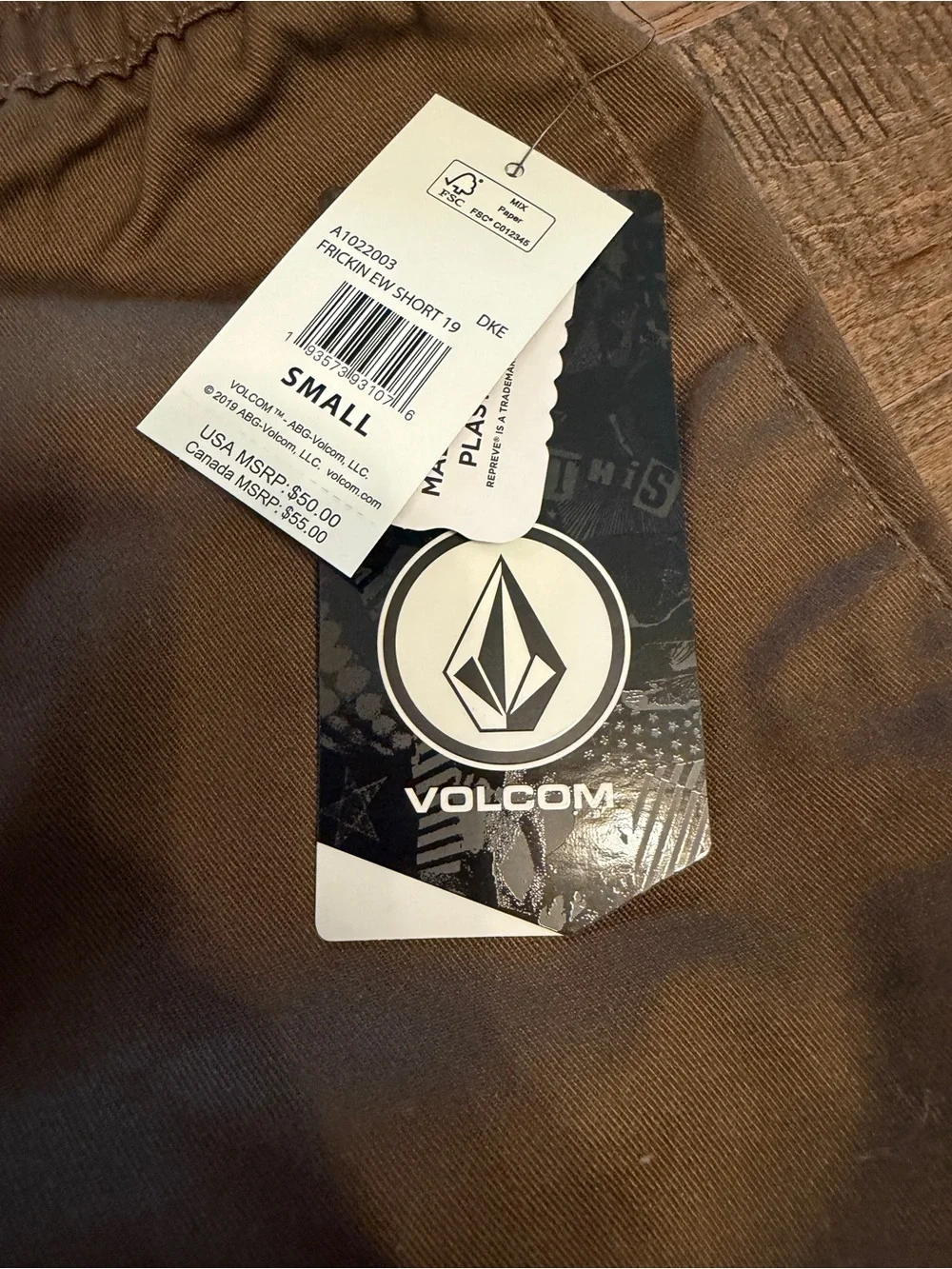 Volcom Men's Olive Brown Elastic-Waist Athletic Shorts